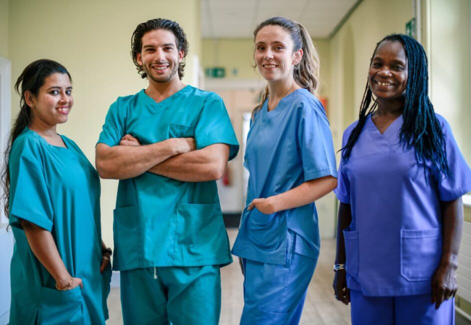 group of nurses in scrubs